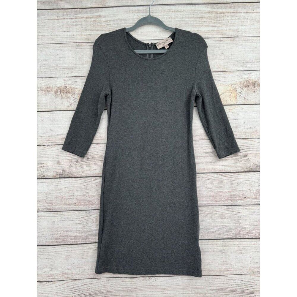 Philosophy Midi Body Con Dress Women's M Gray Scoop Neck Back Zipper